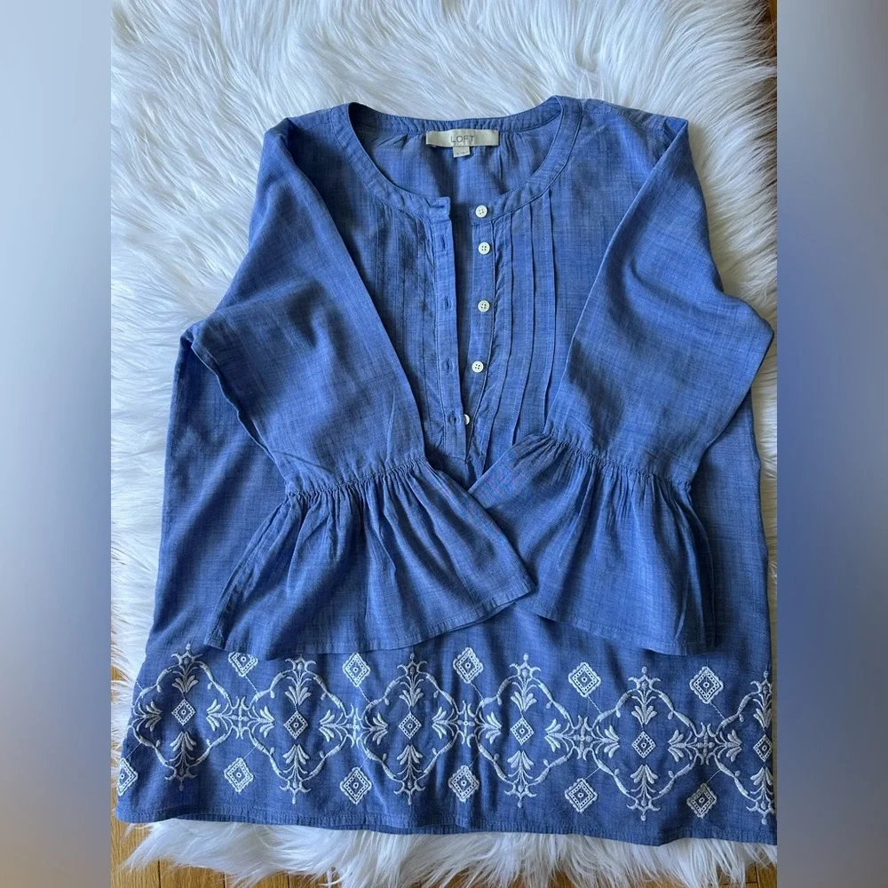 LOFT Embroidered Boho Ruffle Sleeved Top - Picture 5 of 10